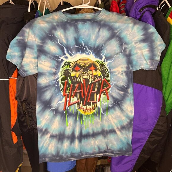 Blue Tie Dye Slayer Band Tee - Picture 1 of 4